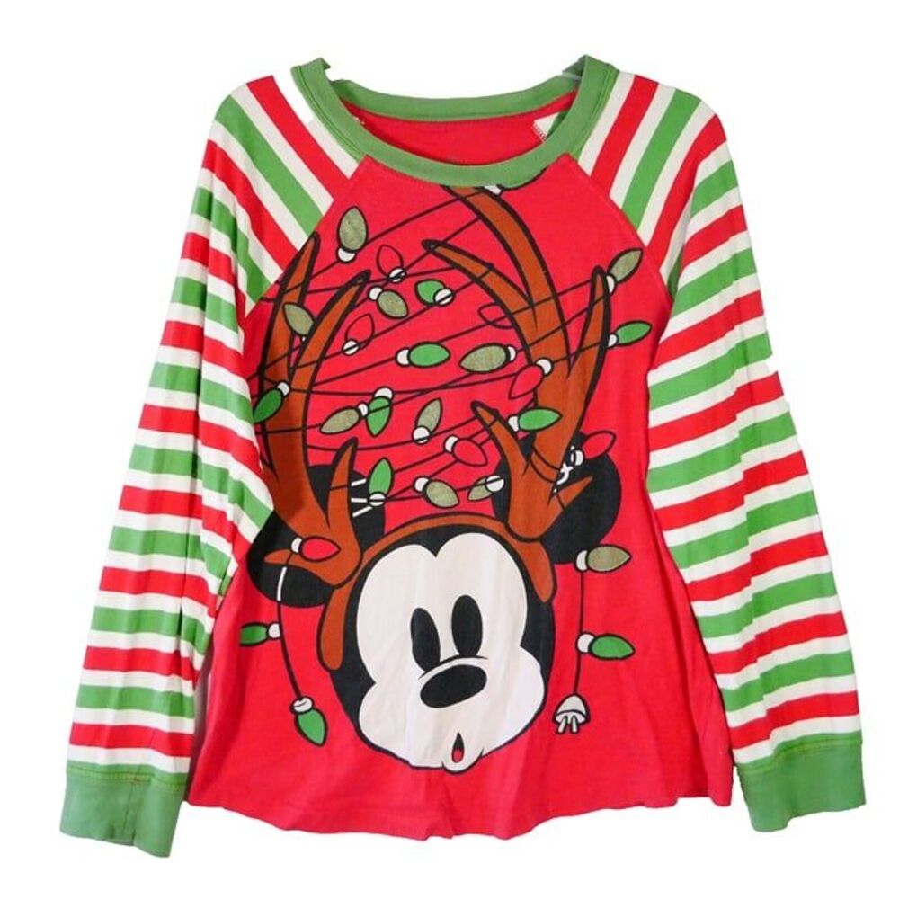 Mickey Mouse Womens Size M Christmas Long Sleeve T-shirt Sleep Wear Disney Store